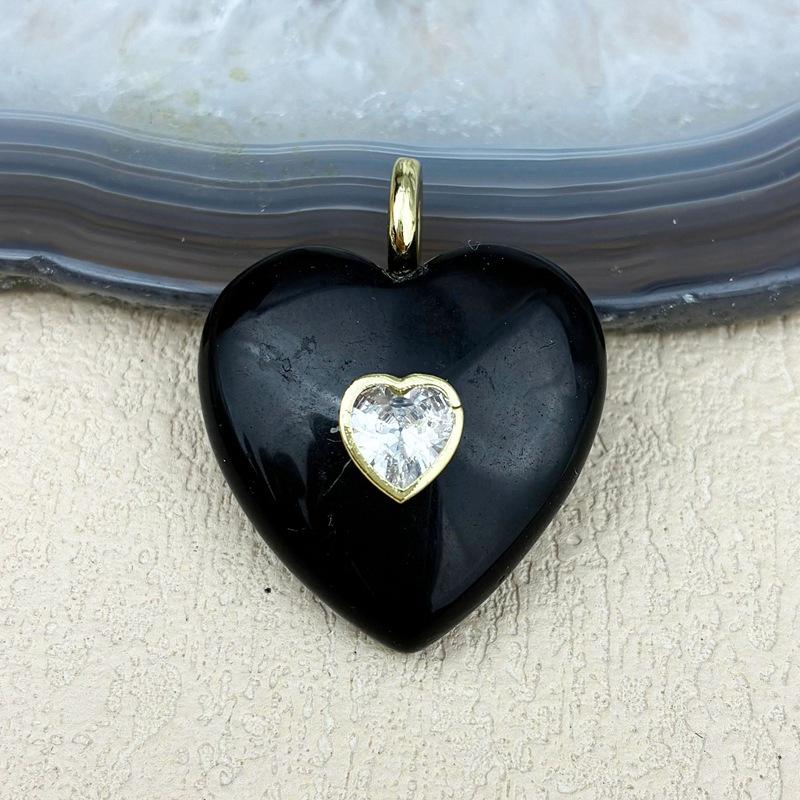 Natural Crystal Love Pendant Gemstone Pendant with Zircon Heart Flashing Stone Pendant Necklace Jewelry Making