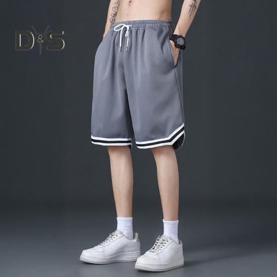 Мужские летние шорты с эластичной талией, регулируемые спортивные шорты на шнурке с карманами, однотонные повседневные шорты с широкими штанинами