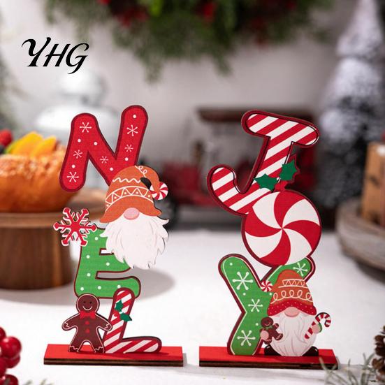 Xmas Home Ornament Christmas Wooden Ornament, Gingerbread Man Reindeer Letter Decor, Colorful Tabletop Small Ornaments Figurines for Holiday