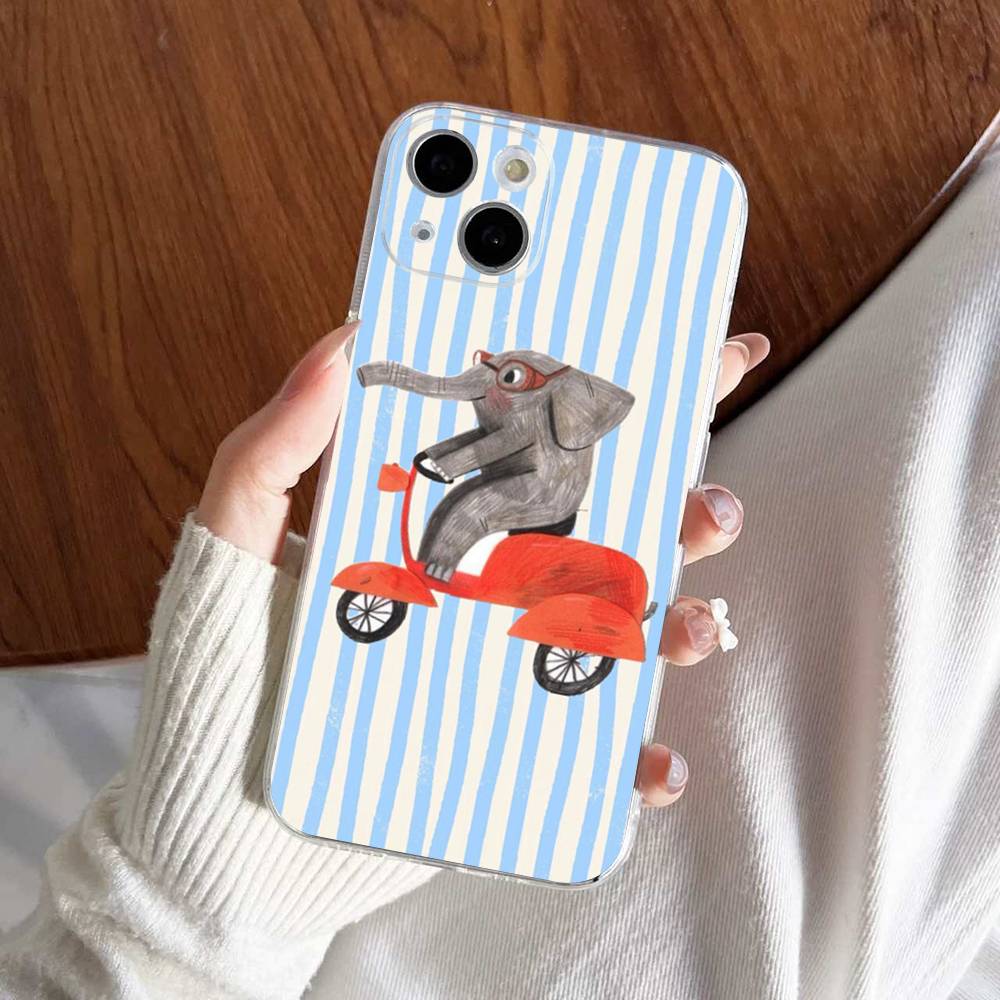 Cute Green And White Plaid Animal Phone Case For iPhone 17 16 15 14 13 11 12 Pro Max Mini Plus Shockproof Transparent Soft TPU