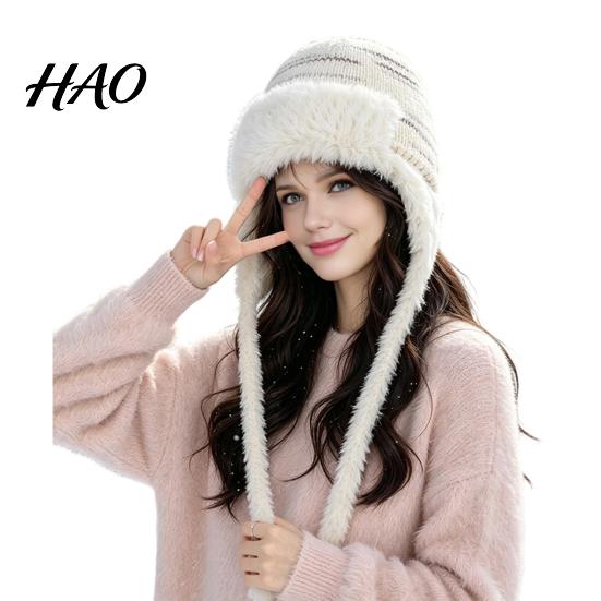 Casual Knitted Hats Women Trapper Hat, Wool Blend Hat with Ear Flaps, Fuzzy Cozy Daily Wear Trim, Warm Winter Knit for Cold Weather Hiking Skiing