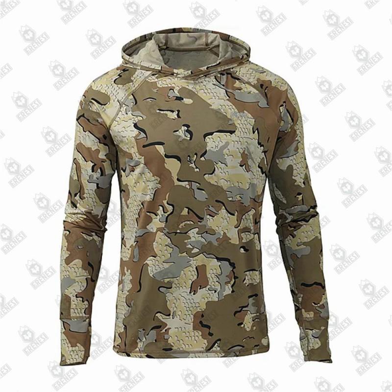 Mens Quick-Dry UV Protection Hooded Fishing Shirt Lightweight Breathable Milk Silk Outdoor Sportswear Summer Hiking Camping