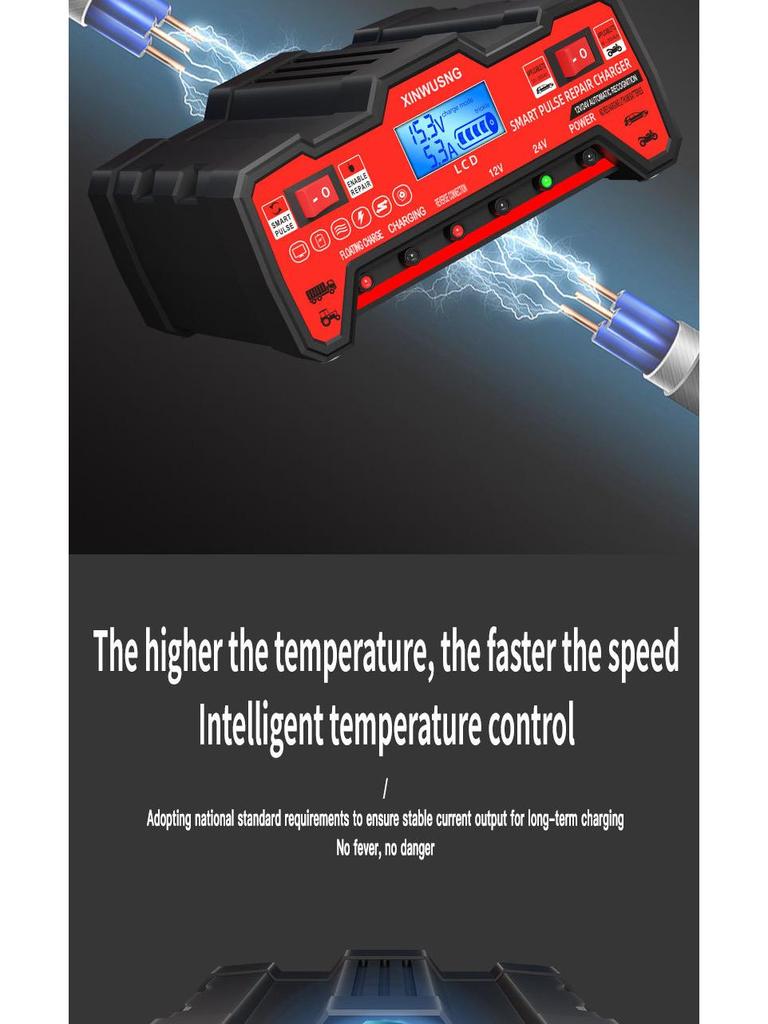 Зарядное устройство для мотоциклетного аккумулятора 12-24 В: Интеллектуальное импульсное восстановление из чистой меди с высокой мощностью