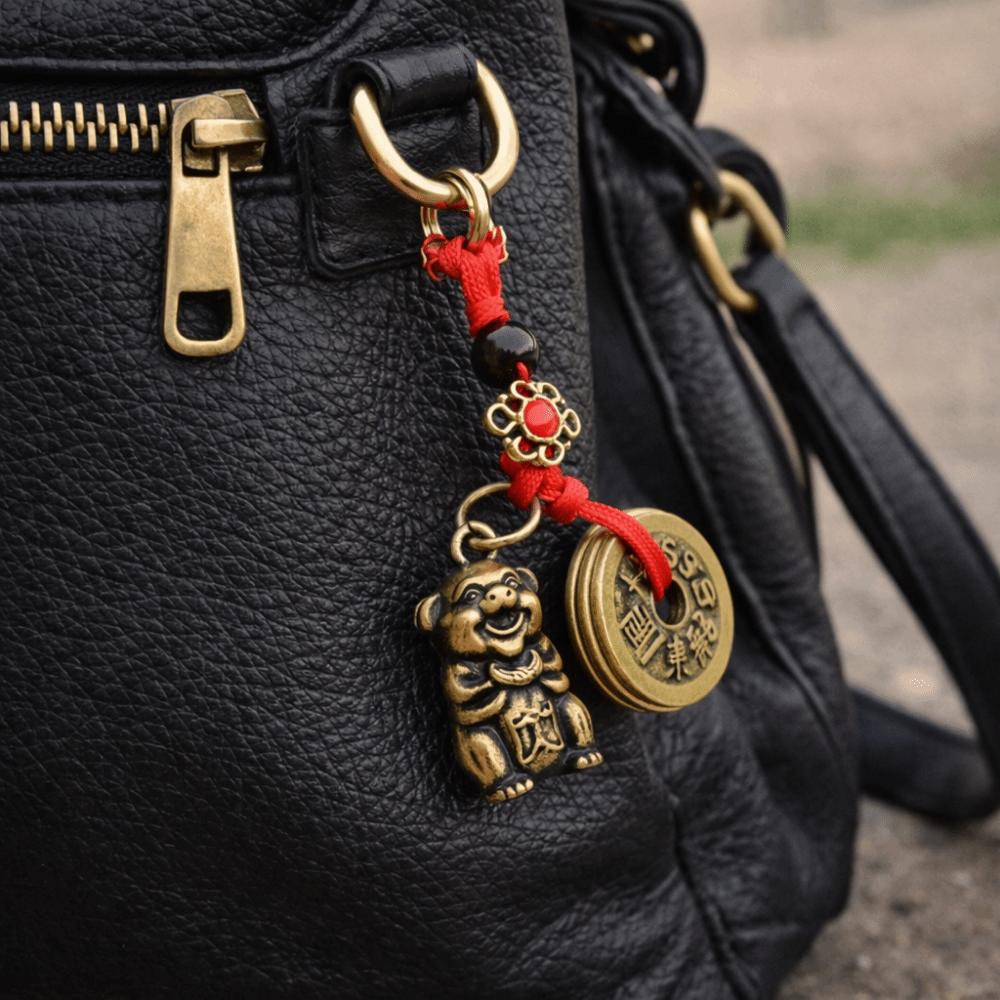 2Pcs Lucky Design Five Emperors Money Keychain Brass Material Fengshui Pendant Personal Accessories