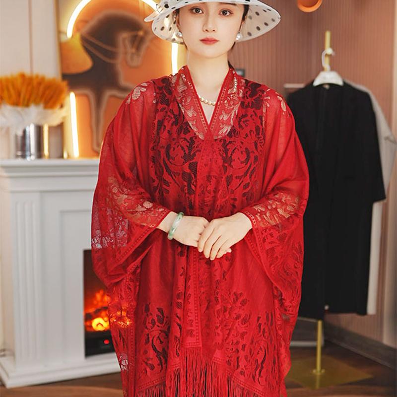 Lace Tassel Shawl Fashion Hair Head Wrap Scarf Women Elegant Breathable Outdoor Lady Wedding Accessories Photo