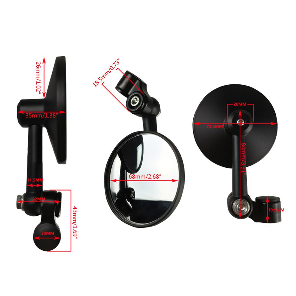 Vintage Motorcycles Scooter Handlebar Convex Mirror Black Round for ATV Scooter Dirt Bike Universal Convex Mirror