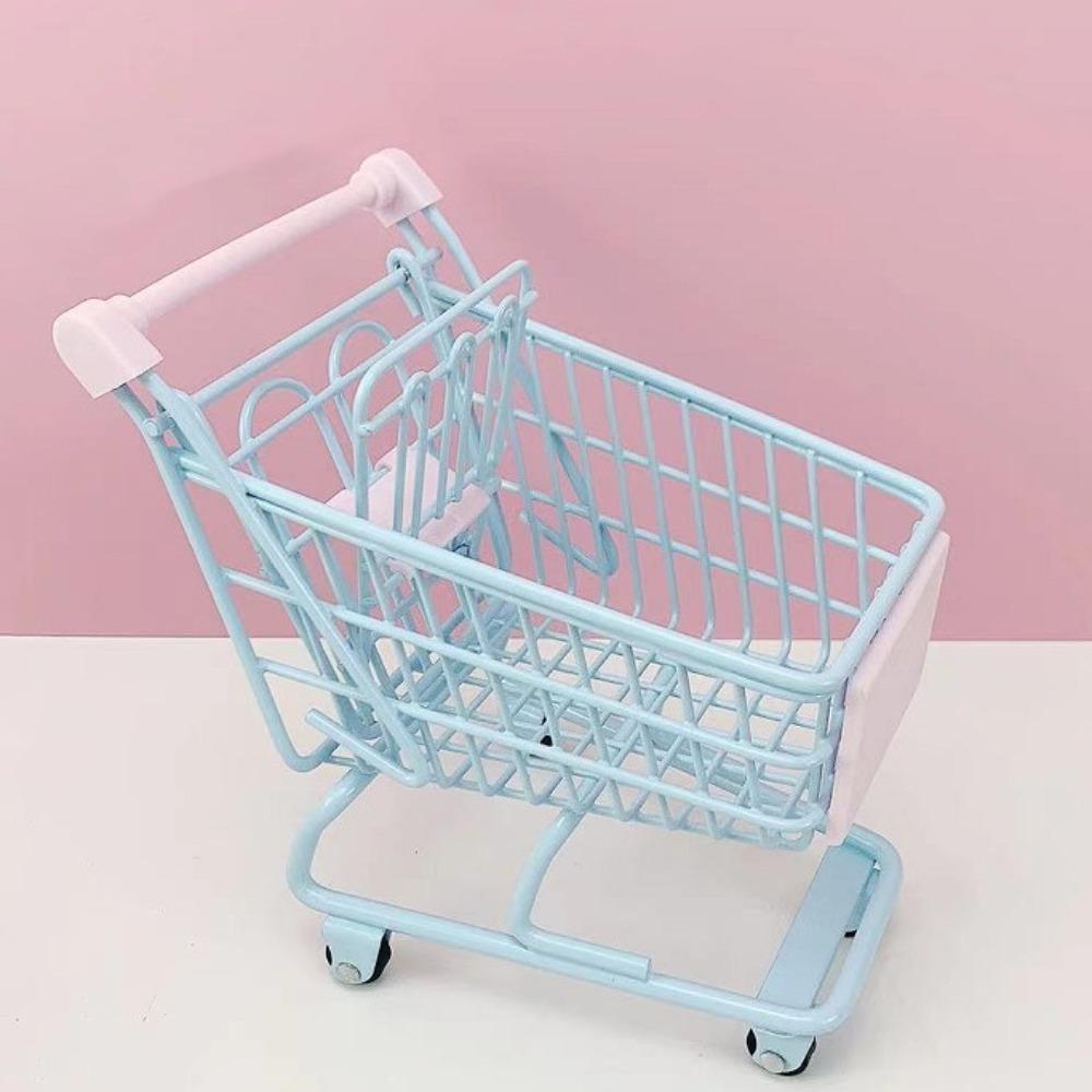 Model Mini Storage Basket Metal Toy Trolley Container Portable Shopping Cart Storage  Desktop