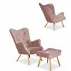 Scandinavian Armchair Luna with Footrest, Pouffe, Button, Family Meble, Lilac, Dirty Pink
