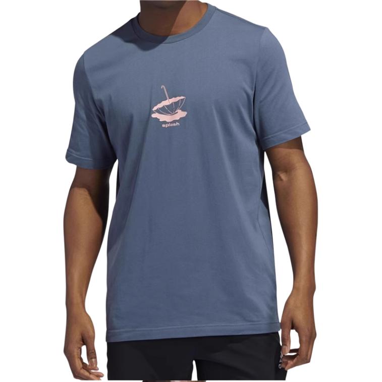 Adidas Мужская футболка с коротким рукавом, пуловер с круглым вырезом, с принтом зонта, серо-голубая, GE4518