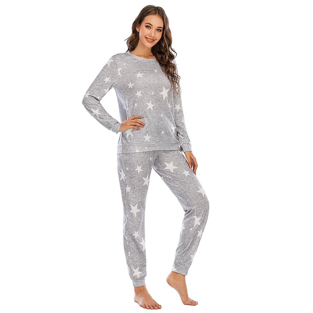 Женский рождественский пижамный комплект с оленями, топ с длинным рукавом и джоггеры с принтом звезд, домашний костюм-двойка, подходящая женская пижама, милая, уютная одежда для сна, повседневная одежда