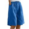 Women's Fashion Solid Color Pants Pocket Button Up Capris Loose Elastic Waist Cotton Linen Shorts