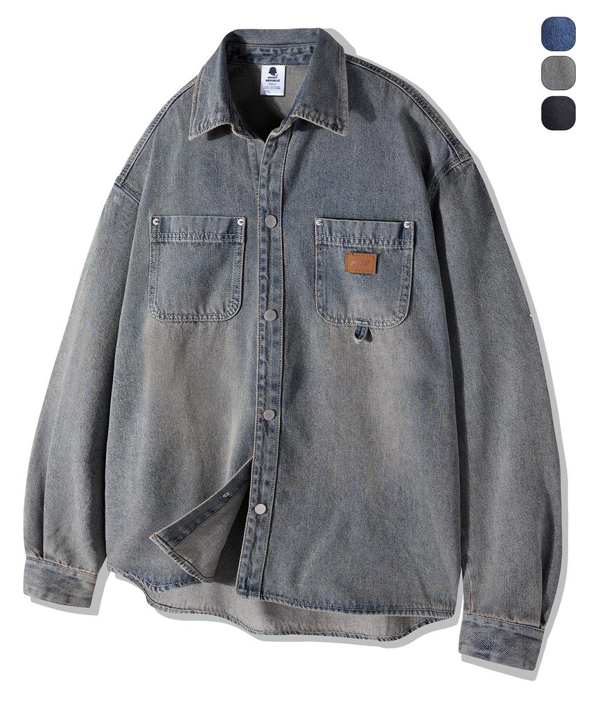 GHOST REPUBLIC Vintage Washed Double Pocket Denim Shirt 3 Colors Gls-716