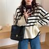 2025 Autumn and Winter Loose Tops Fashion Korean Women's Crew Neck Pullover Sweater Stripe Stitching Knitting Sweaters for Women