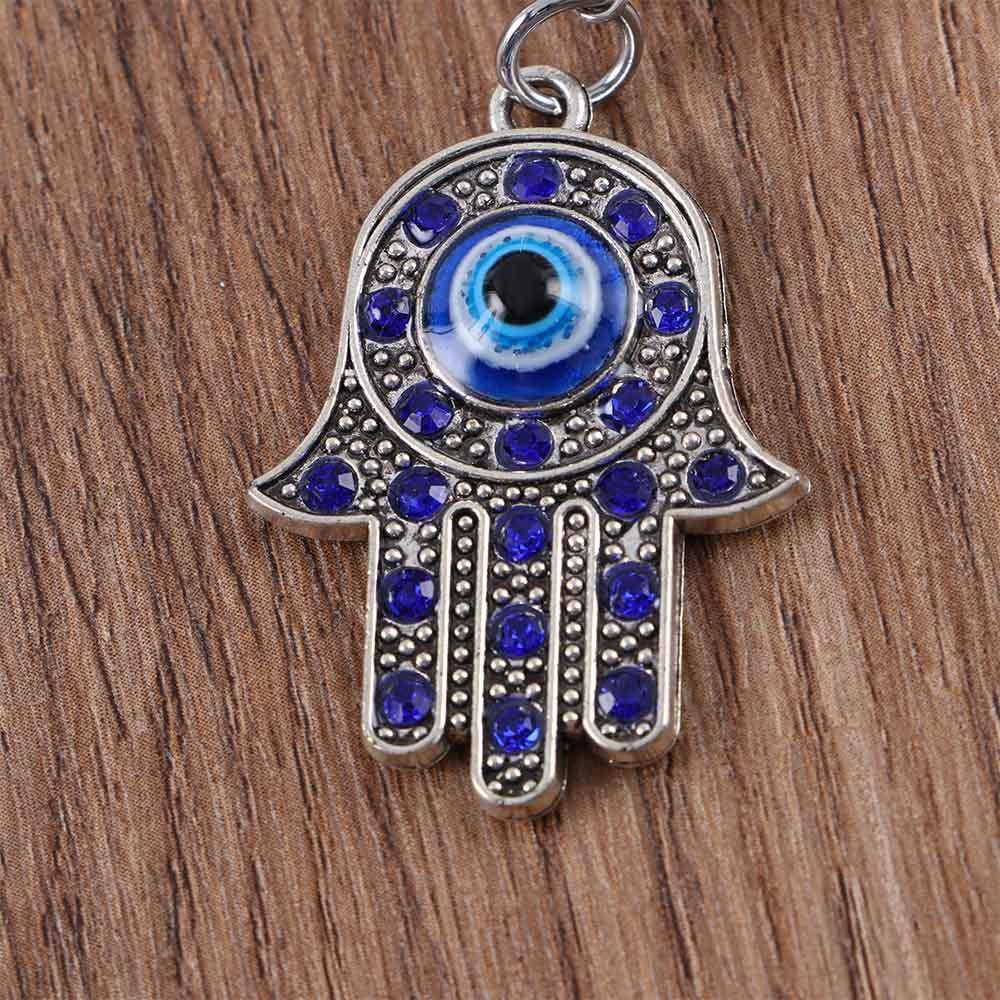 Fashion Key Holder Amulet Blue Good Luck Protection Charm Fatima Hand Hamsa Keychain Evil Eye