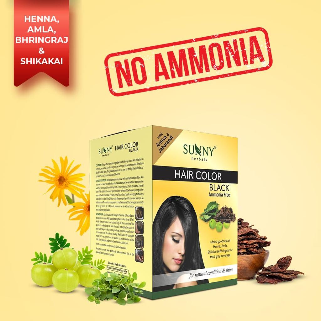 Sunny Herbals Черная краска для волос 20 г x Упаковка из 4 шт. | Хна, Амла, Шикакай и Бринградж | Стойкая, Без аммиака, Без силиконов, Унисекс