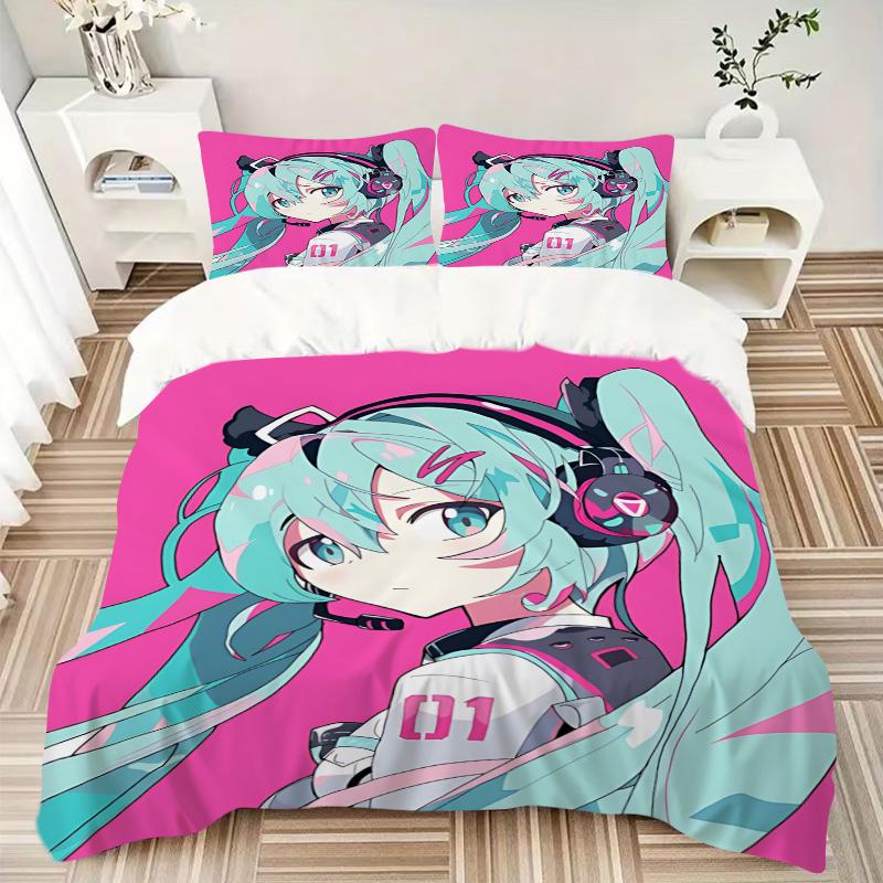 Virtual Vocaloid Character Print 3Pcs Bedding Setduvet Cover With 2 Bedropillowcase Home Birthday Gift