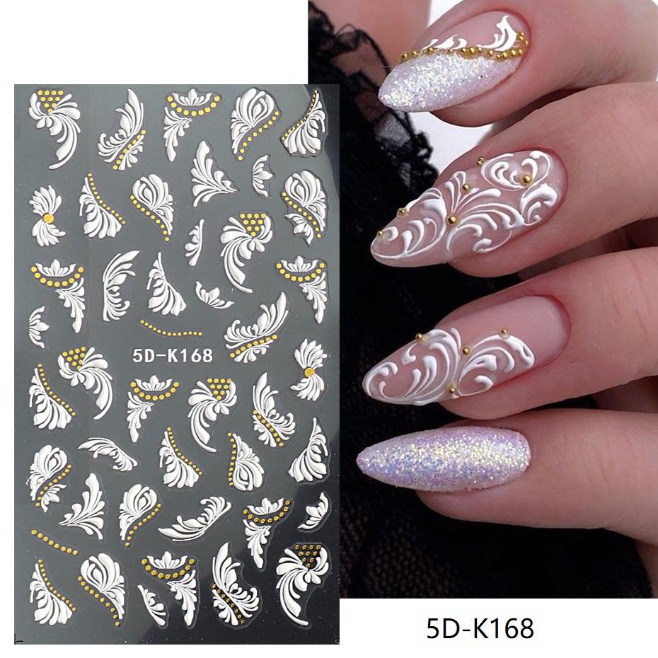 Свадебная наклейка для ногтей, кружевной свадебный дизайн, 5D акриловый слайдер с цветочным тиснением для ногтей, руководство по французскому дизайну ногтей, золотая фольга