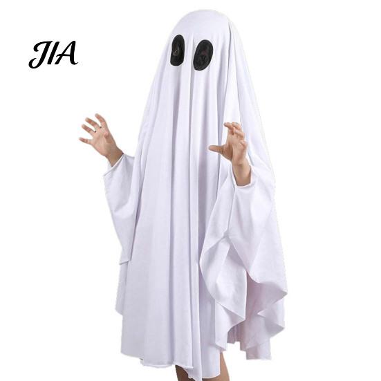 Ghost Festival Clothing Halloween Costume for Kids Adults, Cosplay Fancy Dress, Easy Wear Suit Spooky White Cloak Cape with Black Eye Holes