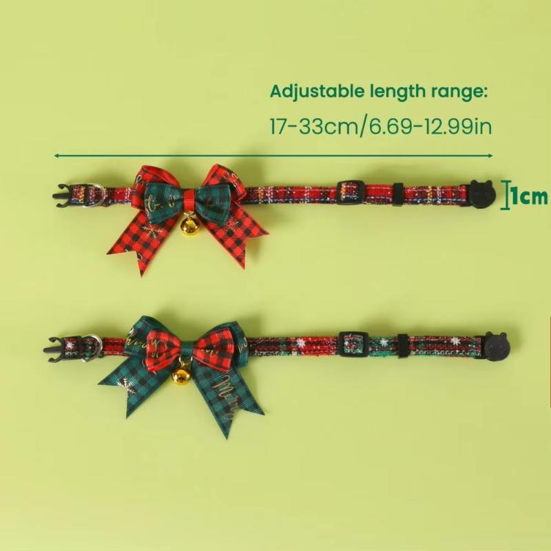 Рождественский кошачий ошейник красно-зеленый клетчатый ошейник с бантом регулируемый ошейник-бант с колокольчиком для кошек рождественский наряд реквизит для фотосессий