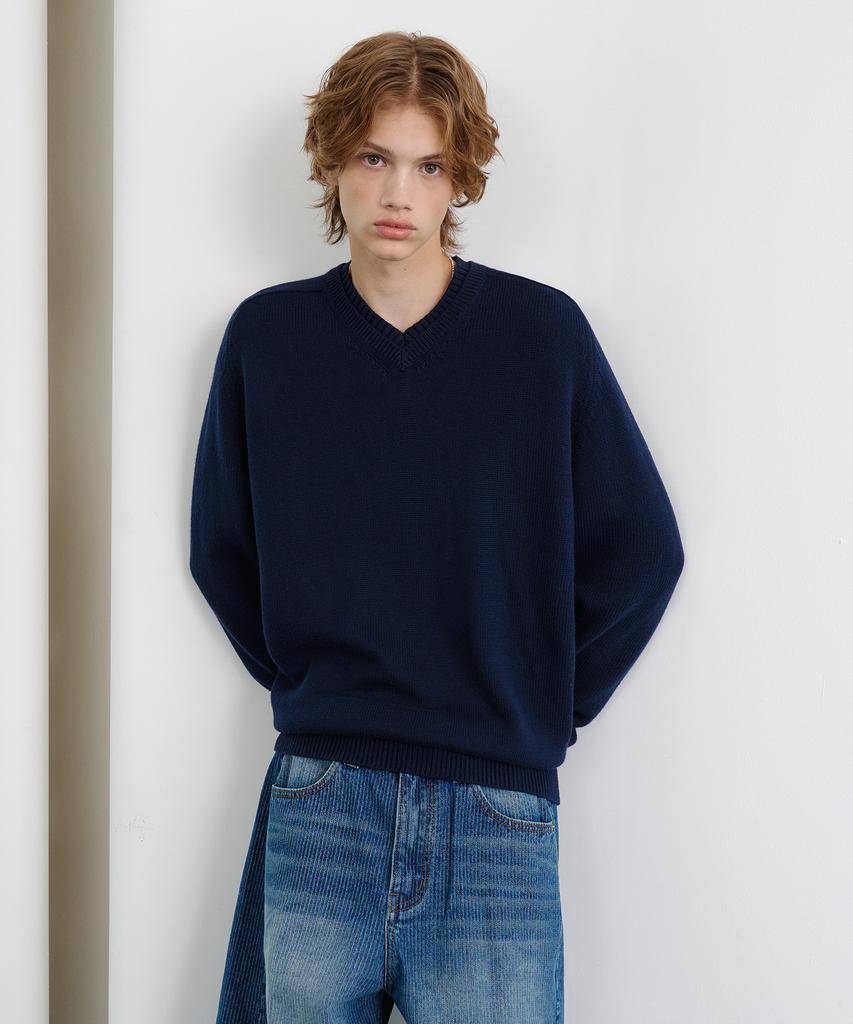 KNOUUN Layered V Neck Knit (Navy)