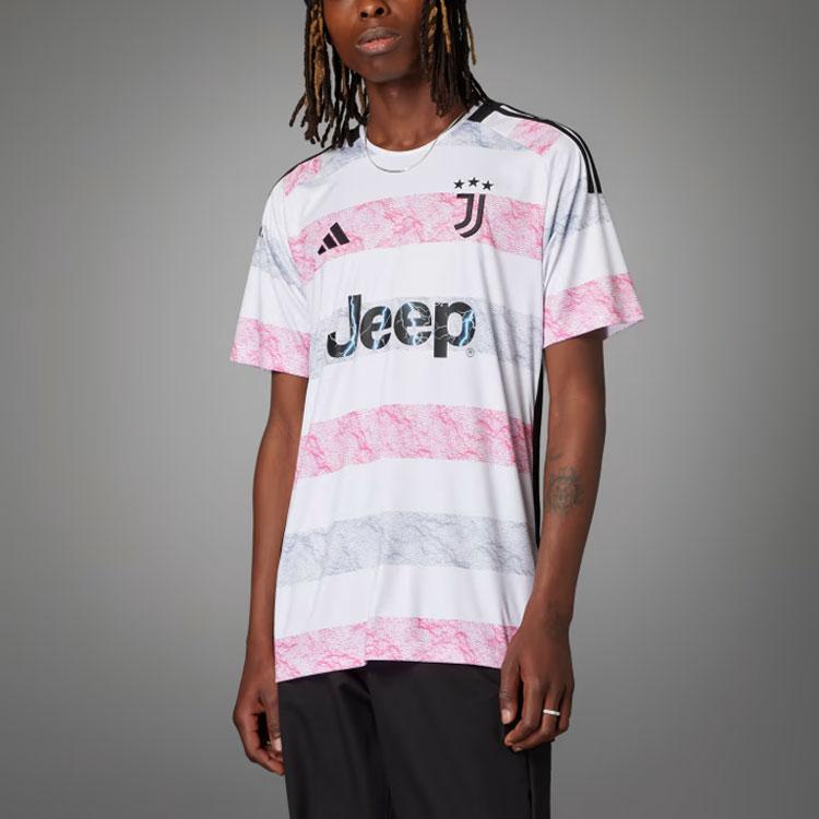 Adidas Выездная майка Ювентус 23/24 с буквенно-цифровым принтом и цветными блоками с круглым вырезом, мужские топы белого цвета HR8255