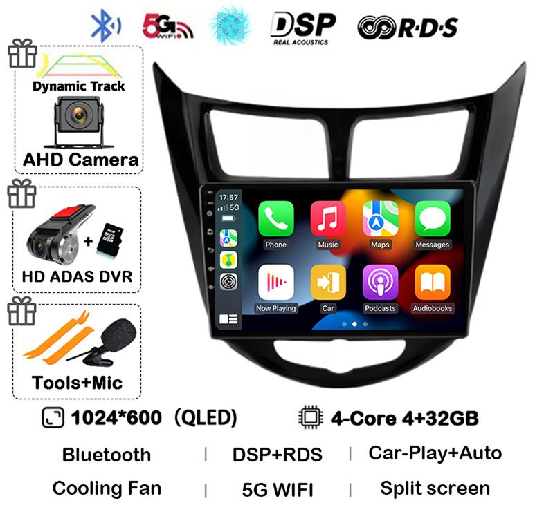 Android 14 Carplay Auto WIFI+4G автомобильное радио для Hyundai Solaris Verna Accent 1 2010-2016 мультимедийный проигрыватель GPS головное устройство стерео BT