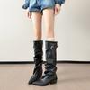 Retro pointed long knight boots women's 2026 autumn new thick heel pleated high boots big tube circumference pile boots