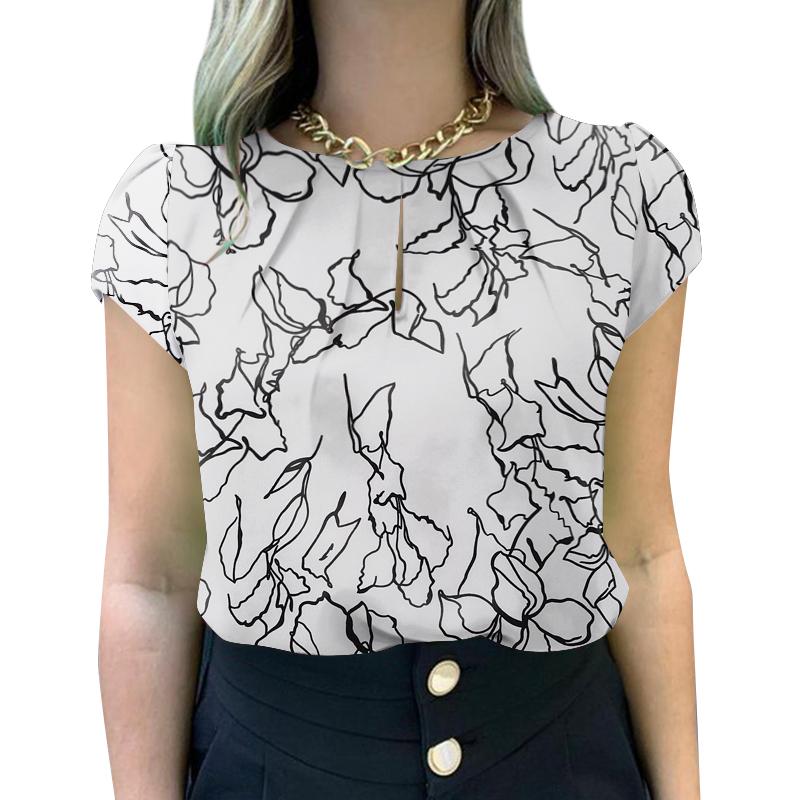 ZANZEA Женская повседневная летняя блузка с круглым вырезом и коротким рукавом с принтом