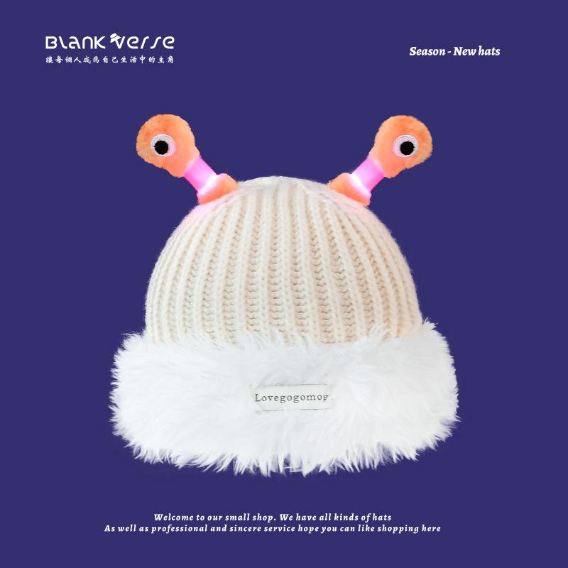 Шапка, женская модная осенне-зимняя забавная светящаяся шапка из шерсти с изображением маленького монстра, теплая вязаная шапка с большим репейником