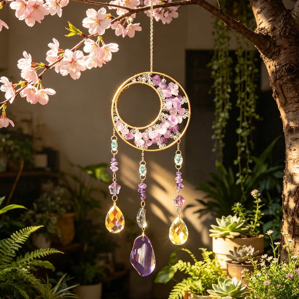 Crystal Agate Plate Car Pendant Sun Catcher Wind Chime Hanging Ornament for Home Decor for Wedding or Valentine's Day