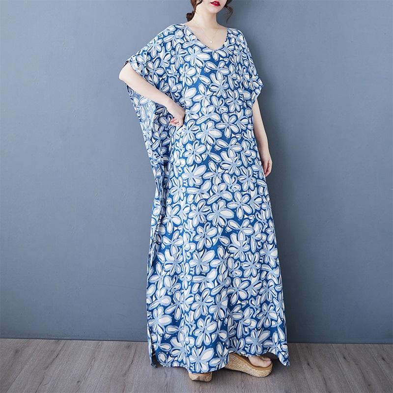 Short Sleeve Plus Size Vintage Floral New In Dresses for Women Casual Loose Maxi Long Summer Dress
