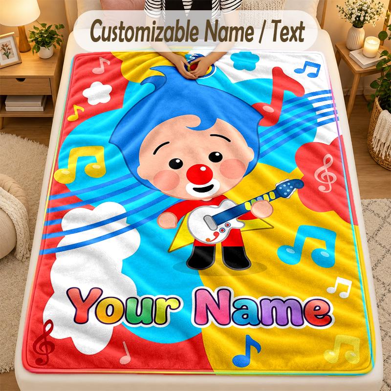 Flannel BlanketEl Payaso Plim Plim Custom Name Text Personalized Soft Warm Throw Blanket Home Decor Gift