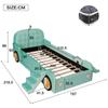 Bed, Car Bed with Slide and Staircase, Mountable Left/Right, Upholstered Bed in Teal, Play Bed with Fall Protection for Children's Room, 90x200 cm
