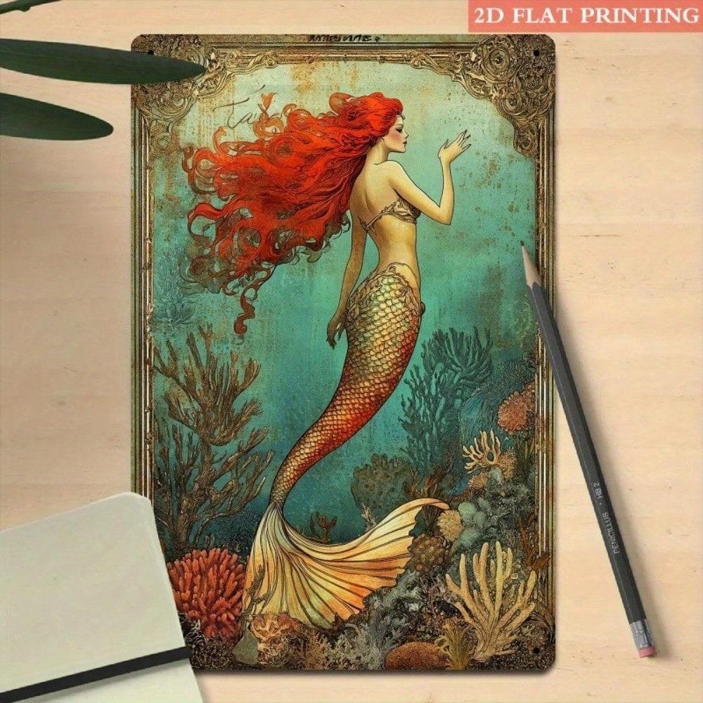 Винтажная жестяная табличка с русалкой, настенное искусство, 8x12 дюймов, ретро, для кафе, домашний декор, металлическая табличка