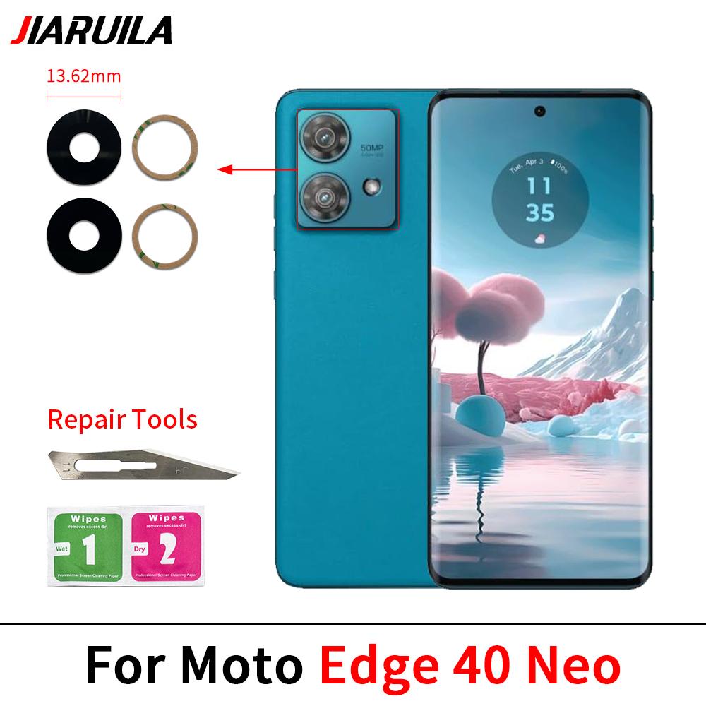 Rear Back Camera Glass Lens For Moto E6S E13 E20 E22i Edge 30 Fusion Neo 40 Neo Camera Glass With Glue Adhesive + Repair Tools
