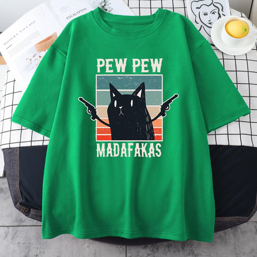 Мужские хлопковые футболки с принтом Pew Madafakas Black Cat, винтажные повседневные топы с короткими рукавами и круглым вырезом для творчества, мужские футболки, одежда