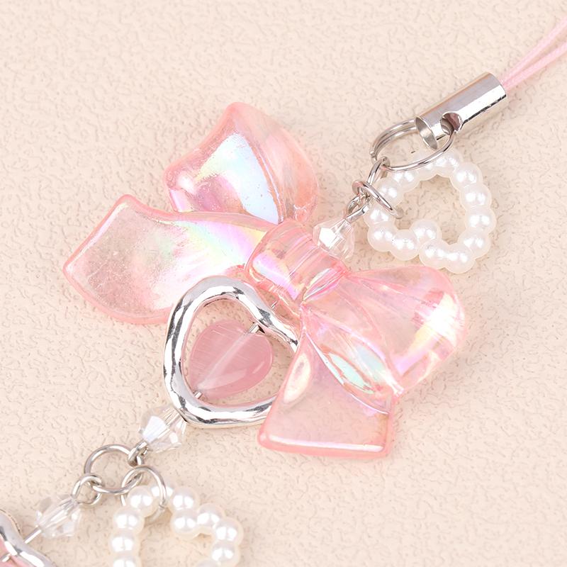 Sweet Pink Bowknot Heart Phone Chains For Girl Cute Flower Star Phone Strap Y2k Mobile Phone Lanyards Keychain