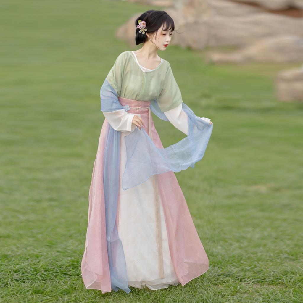 Chinese Tang Dynasty Style Hanfu Printed Daily Women's Suit