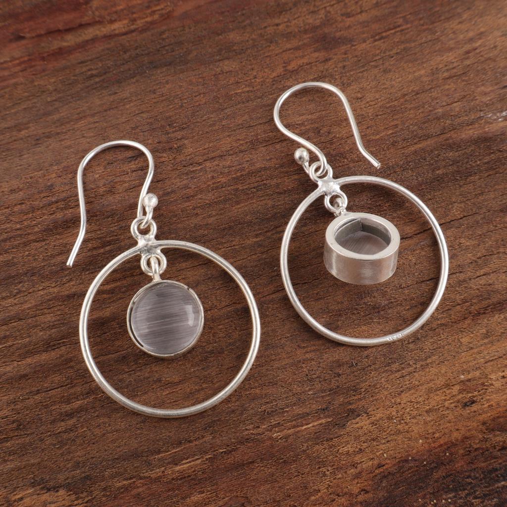 Селенит Драгоценный камень 925 Стерлинговое серебро Ювелирные изделия Ручной работы Серьги 1,60" Подарок для нее EE-5-50