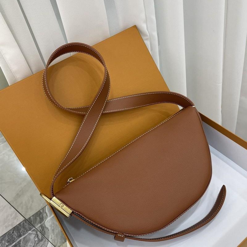 Womens Leather Crescent Shoulder Bag Lock Clasp Handbag Crossbody Medium Size