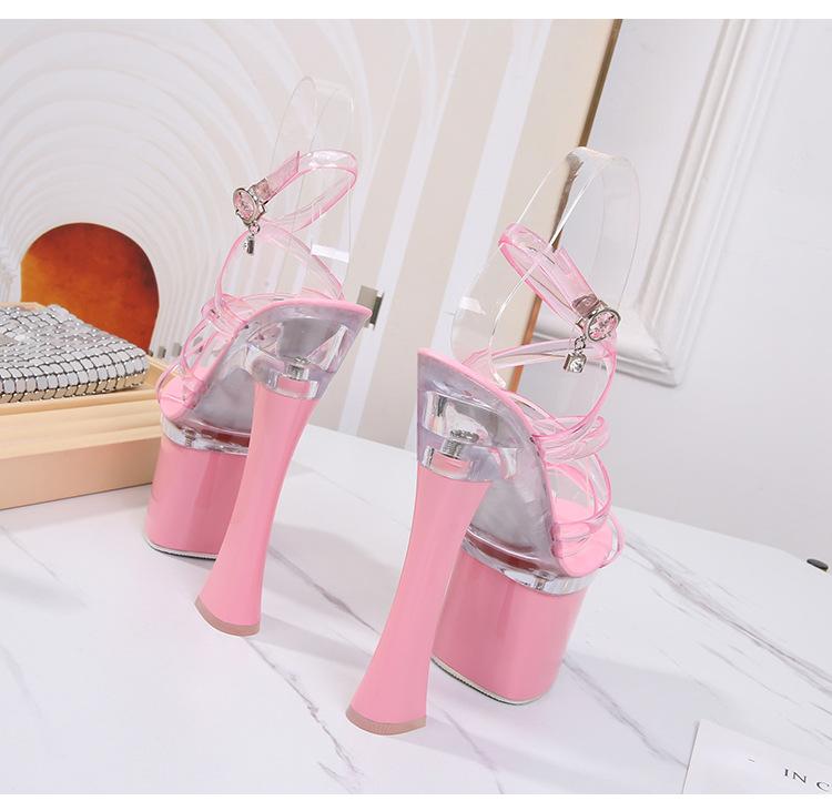 Летняя модная прозрачная женская обувь на очень высоком каблуке, женские непромокаемые сандалии на толстом каблуке и пайетках, пикантные сандалии на платформе LFD