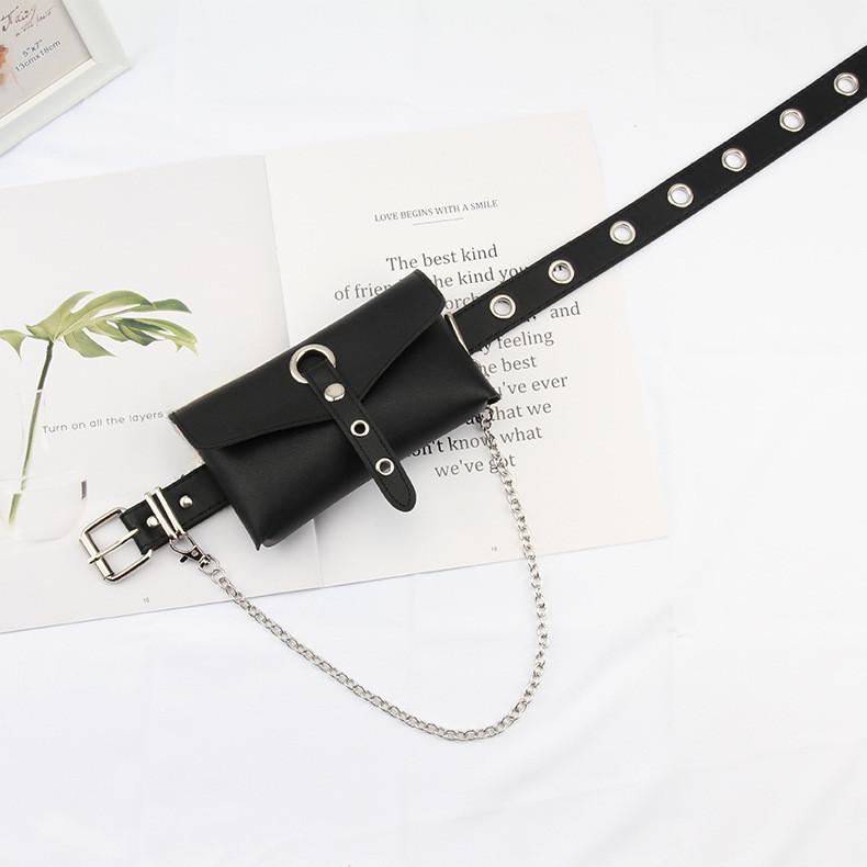 Punk Style Belt With Allhole Design And Chain Decoration For Trendy Street Fashion And Accessories