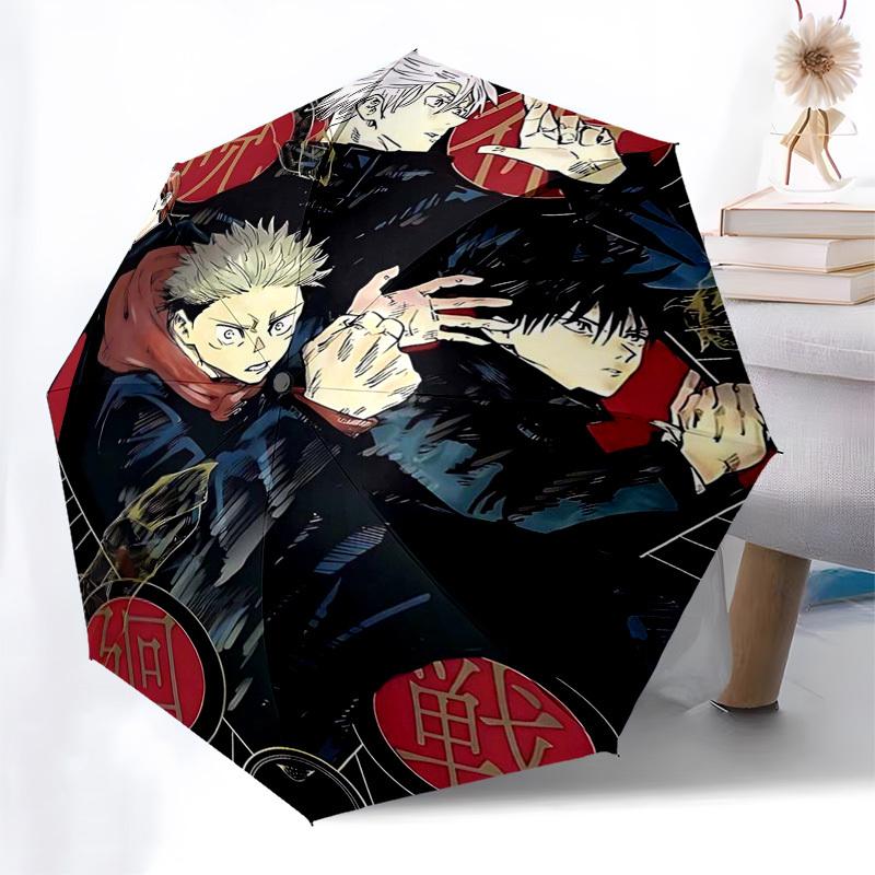 1 шт. Внешний зонт с персонажами Jujutsu Kaisen - Автоматическое открытие/закрытие, 3-складной дизайн, 8-спицевый железный каркас - Идеальный подарок для фанатов, путешественников, на каждый день