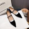 Fashion Flat Shoes for Women Summer Pointed Straight with Shallow Mouth Mary Jane Women's Pumps Patent Leather Flat Shoes for Womens