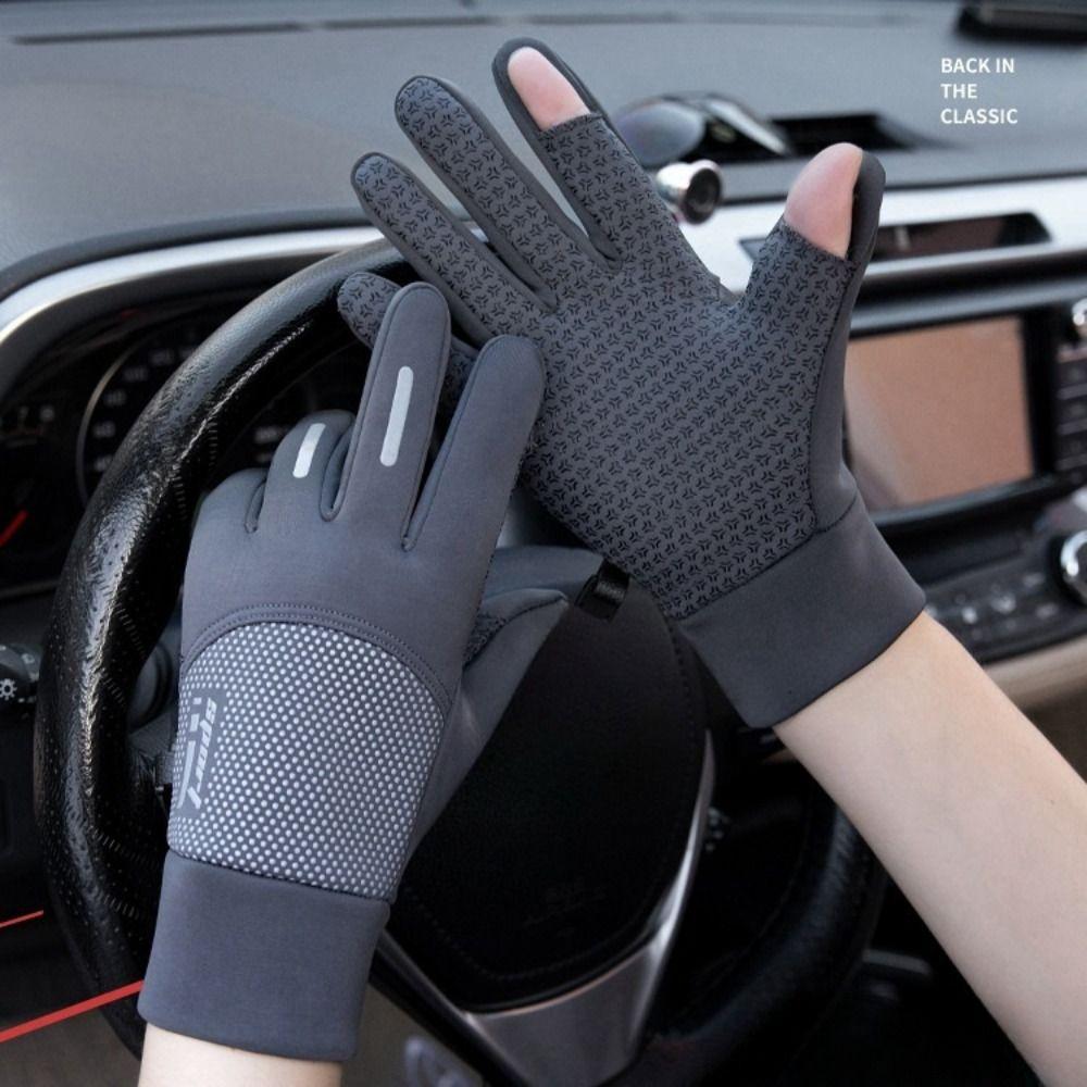 Fleece-lined Men's Cycling Gloves Clamshell-type Fishing Gloves Fingerless Gloves Men  Wintertime