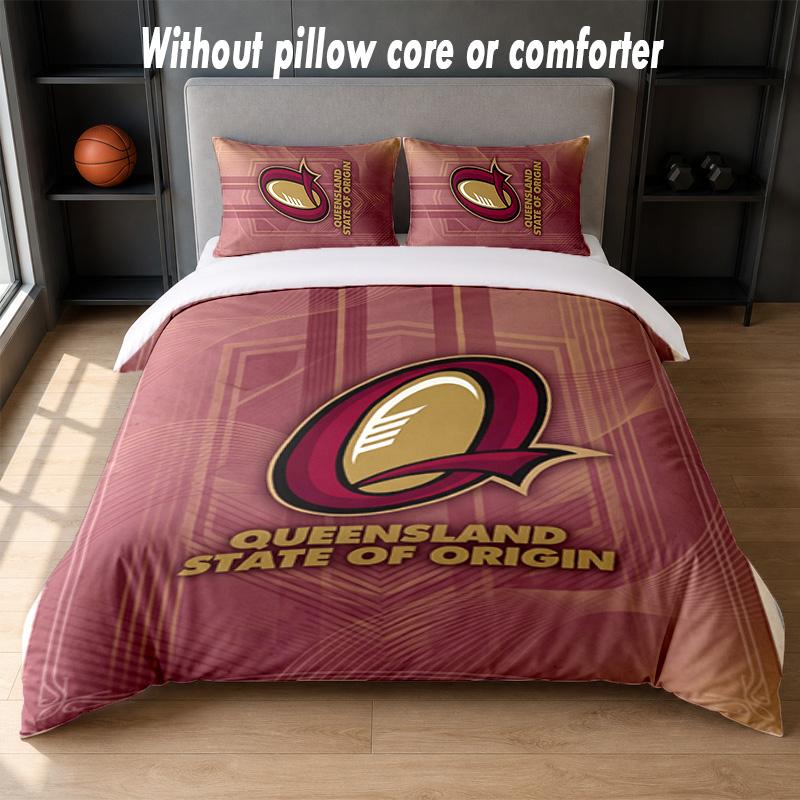 Queensland Maroons Design Bed Bedding Set 1 Duvet Cover + 2 Pillowcases Soft Breathable Household Bed Linens