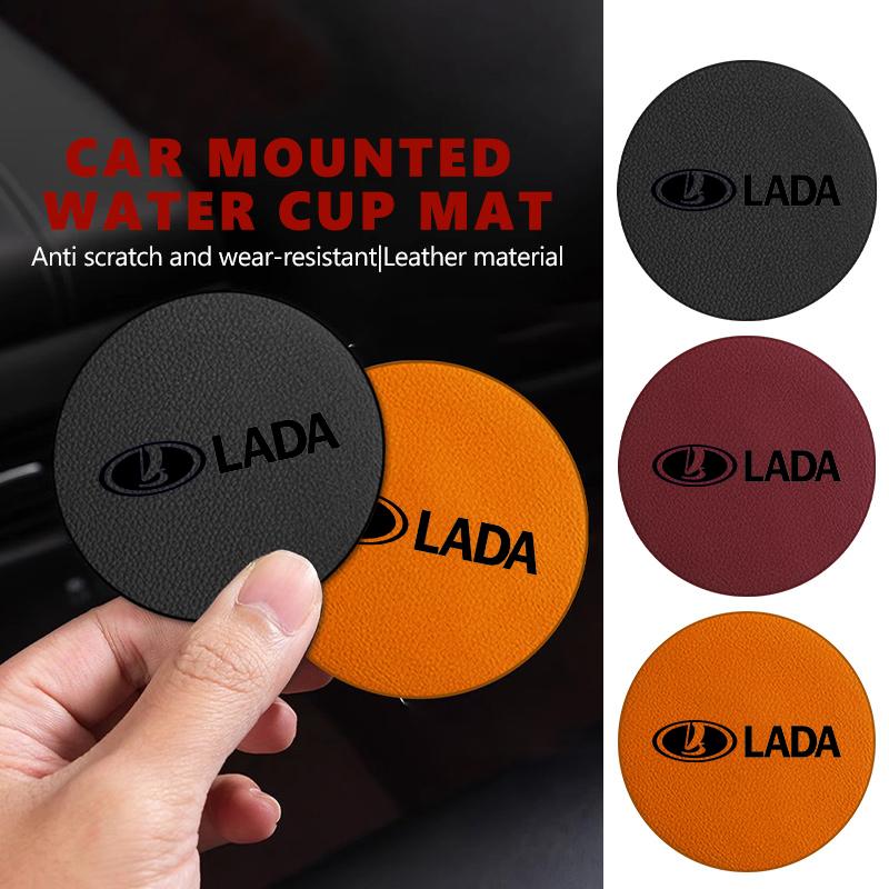 For Lada Auto Cup Holder Pad Anti-Slip Leather Durable Decoration Niva Vesta Granta Riva Samara Priora 4x4 Urban SS10