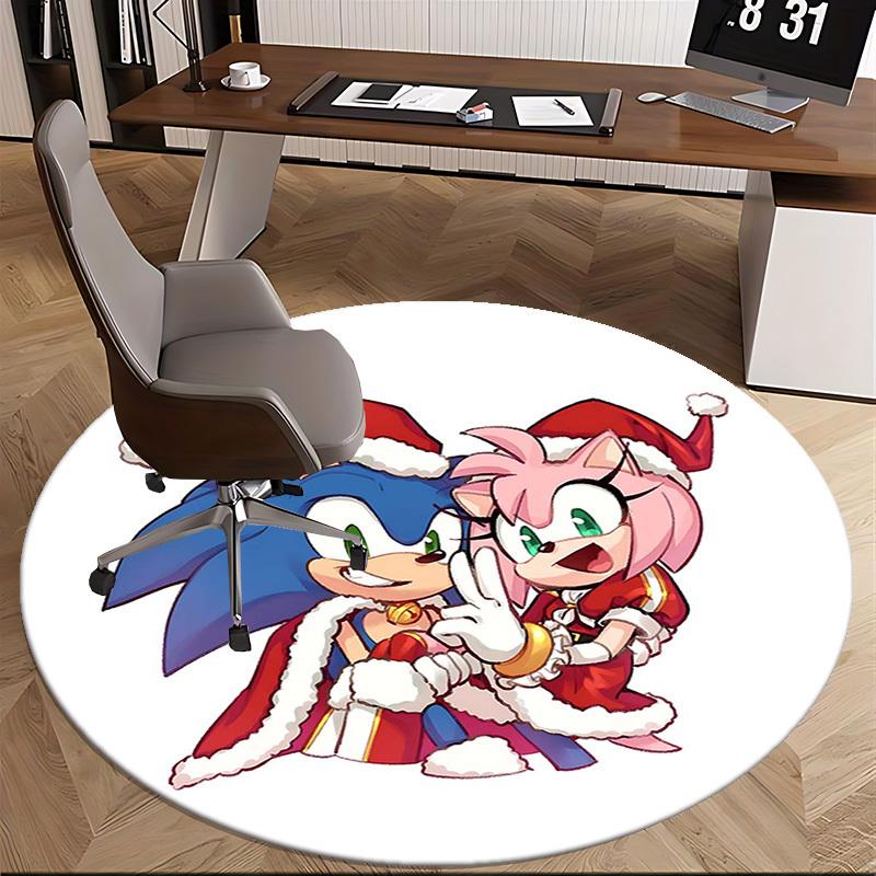 1pc Sonic & Amy Christmas Edition Round Carpet - Anime Cartoon Design Office Chair Mat, Non-Slip Rug for Home Decor, Living Room, Bedroom, Game Room,