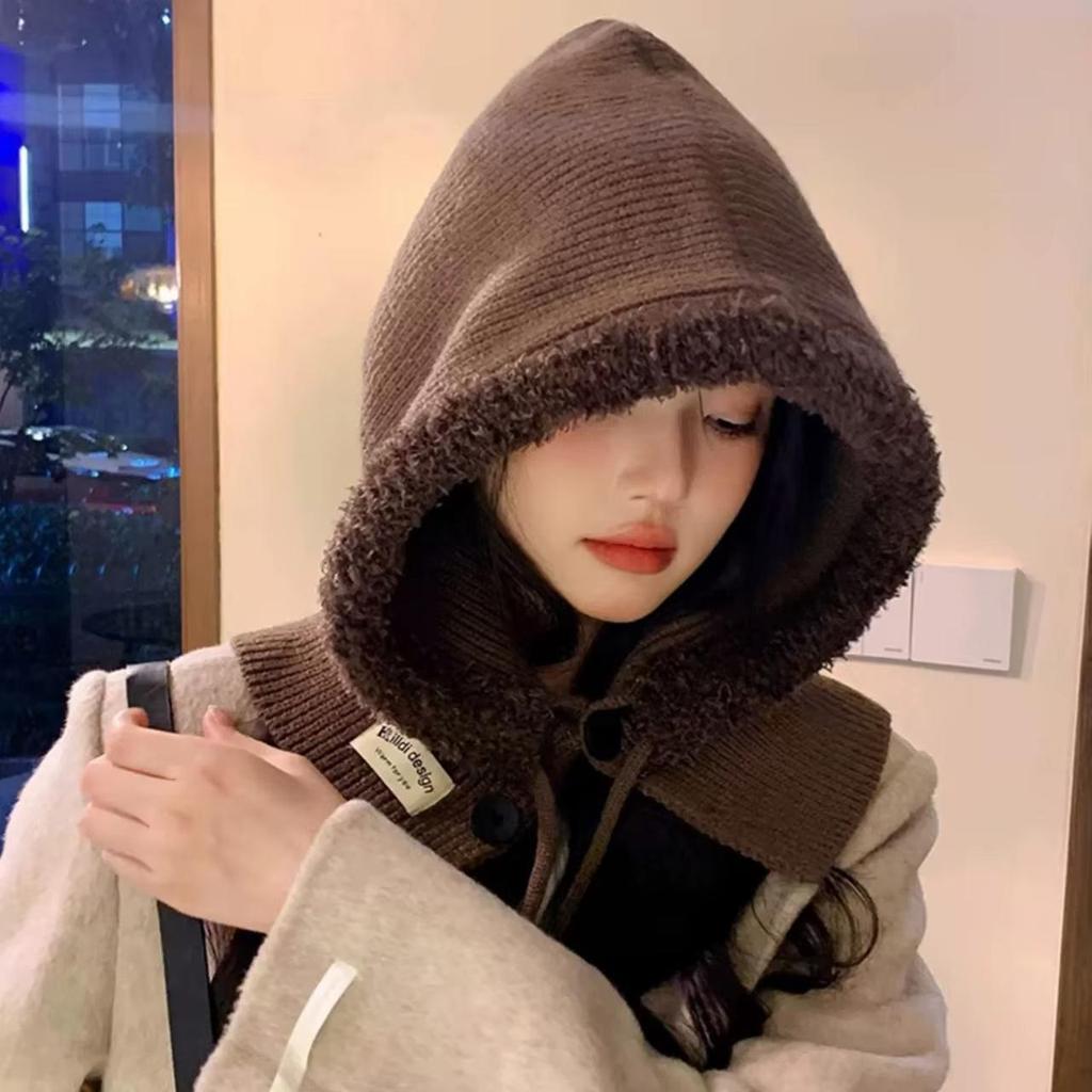 Женская шерстяная вязаная балаклава, шапка, ретро, однотонная, согревающая уши, капюшон, корейская девушка, ветрозащитная, цельная, воротники для шеи, шапочка