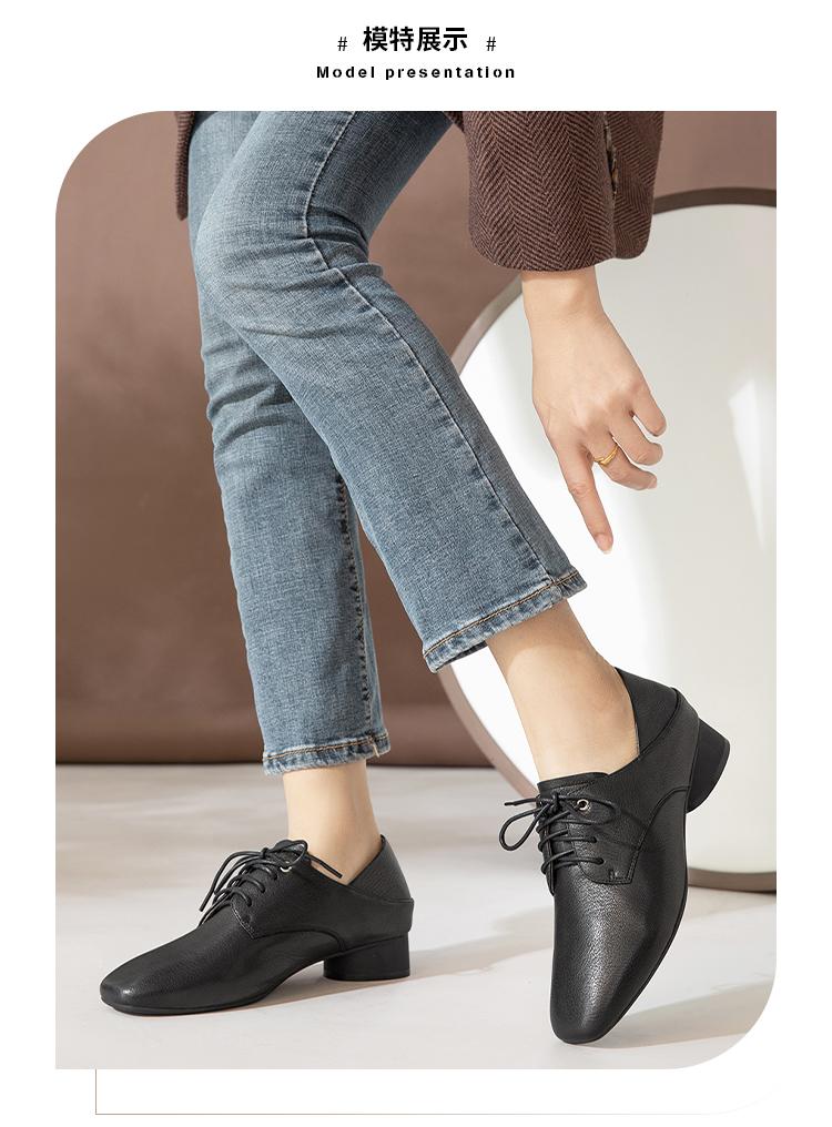 Retro British Style Sheepskin Thick Heel Commuting Versatile Single Shoes for Women